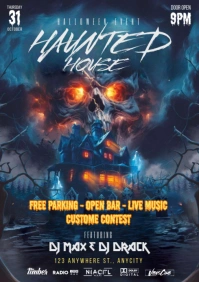Blue Maximalist Haunted House Halloween Event A4 template