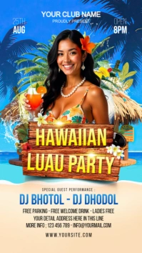 Blue Maximalist Hawaiian Luau Party  Instagram Story template