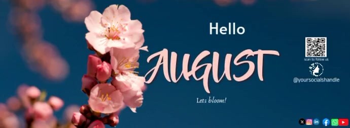 Blue Maximalist Hello August Facebook Cover Photo template