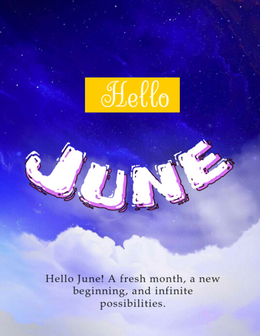 Blue Maximalist Hello June Flyer (us Letter) Template | PosterMyWall