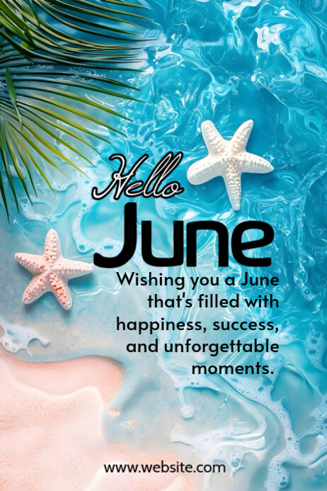 Blue Maximalist Hello June Poster 海报 template