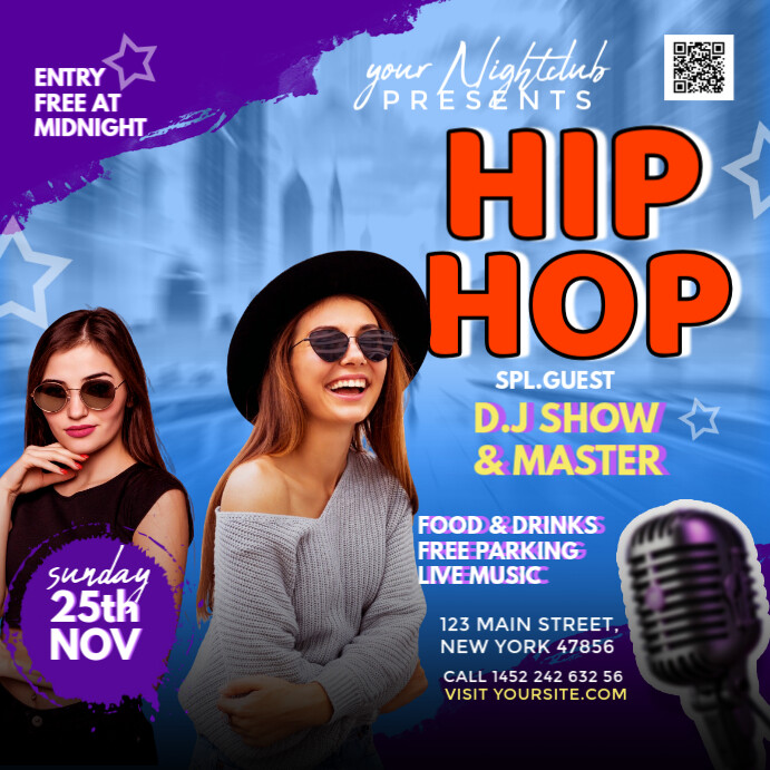 Rap Post Format Blue Maximalist Hip Hop Music Event Post Instagram Post Template ...
