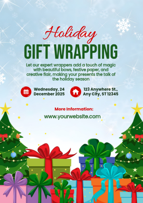Plantilla de Blue Maximalist Holiday Gift Wrapping Flyer A4 | PosterMyWall