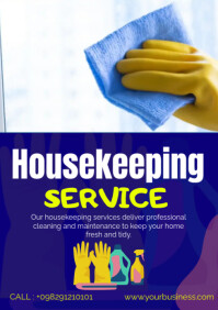 Blue Maximalist Housekeeping Service A4 template