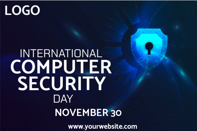 Blue Maximalist International Computer Security Day  Poster template