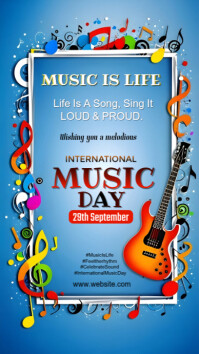 Blue International Music Day Celebration เรื่องราวบน Instagram Template