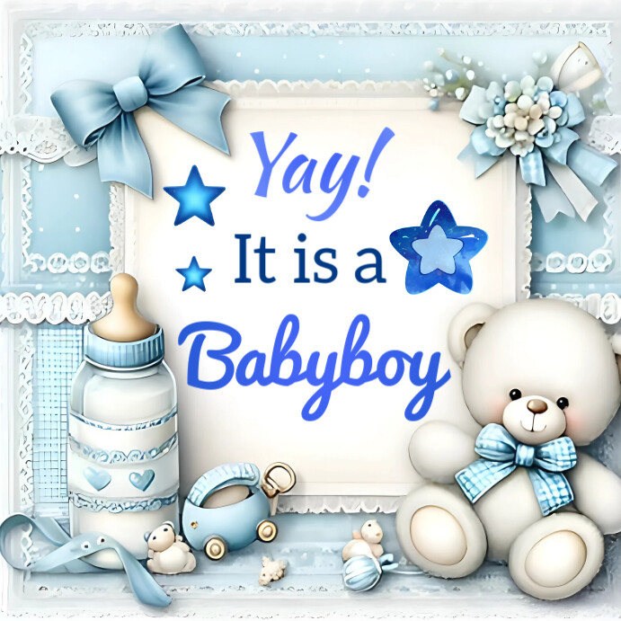 Blue Maximalist It's A Boy Shower Sticker Tag  Instagram Post template