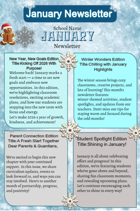 Newsletter Poster Examples Blue School Newsletter Posters Template | PosterMyWall