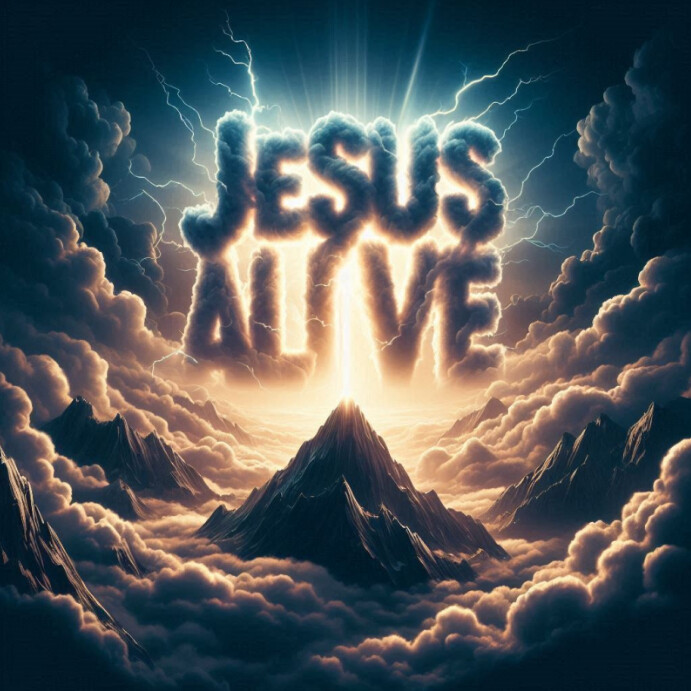 Blue Maximalist Jesus Alive - Resurrection Glory In The Cloud Instagram Post Wpis na Instagrama template