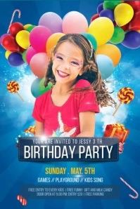Blue Maximalist Kids Birthday Party  Banner 4' × 6' template