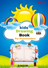 Blue Maximalist Kids Book Cover For Preschool A5 template