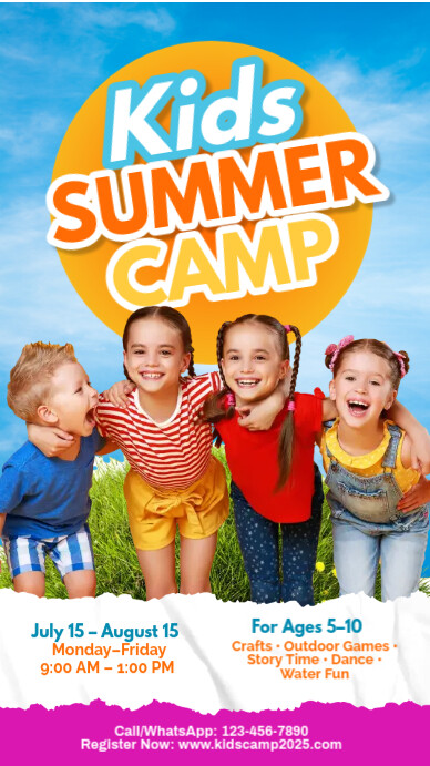 Blue Maximalist Kids Summer Camp Instagram Story Instagram-verhaal template