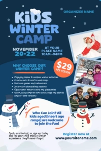 Blue Maximalist Kids Winter Camp Poster template