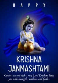 Blue Maximalist Krishna Janmashtami A4 template