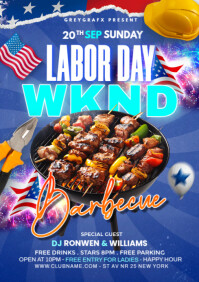 Blue Maximalist Labor Weekend Bbq Flyer A4 template