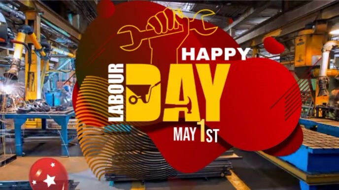 Blue Maximalist Labour Day Digital Display (16:9) template
