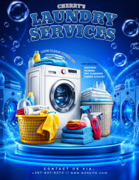 Blue Maximalist Laundry Services Flyer Folheto (US Letter) template