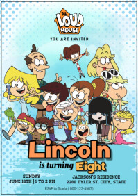 Blue Maximalist Loud House Birthday Invitation A4 template