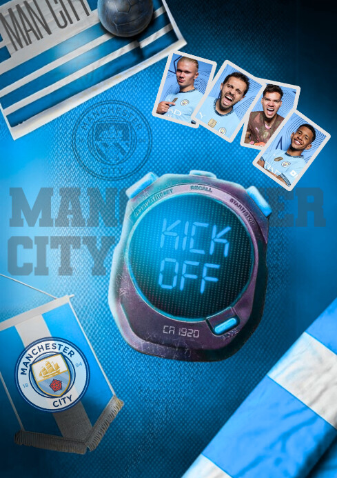 Blue Maximalist Manchester City Poster A4 template