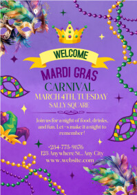 Fioletowy Mardi Gras Carnival A4 Template