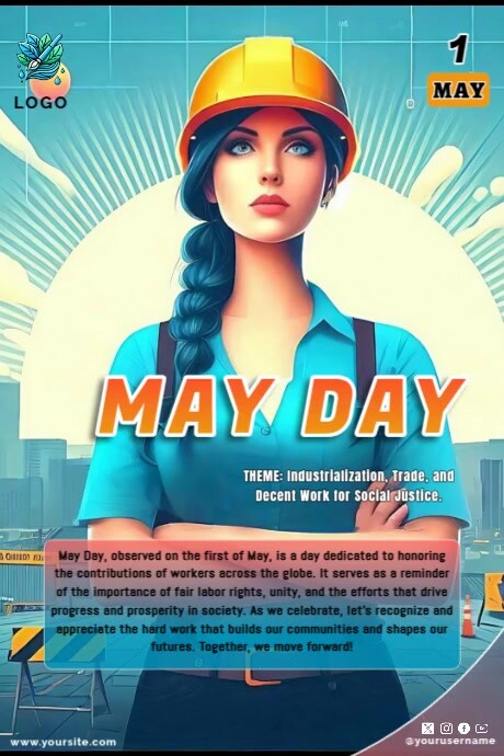 Blue Maximalist May Day Poster template