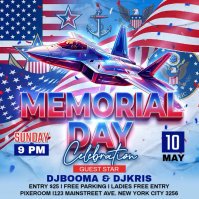 Blue Maximalist Memorial Day Celebration Square Video สี่เหลี่ยมจัตุรัส (1:1) template