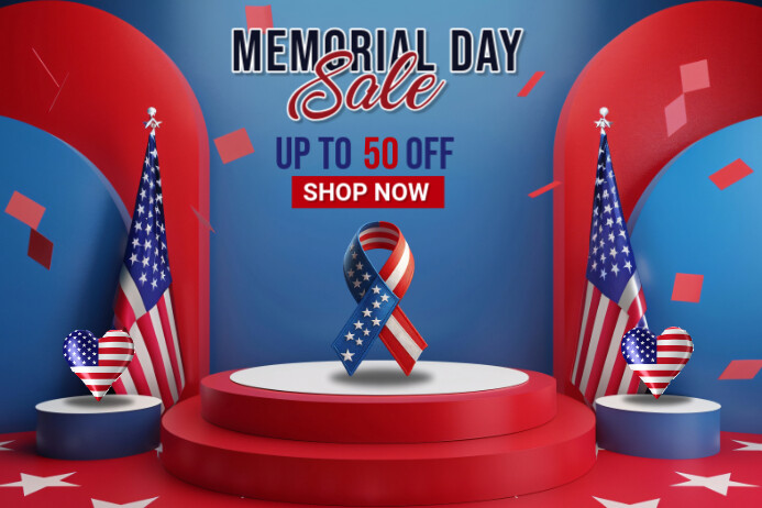 Blue Maximalist Memorial Day Sale Label Rótulo template