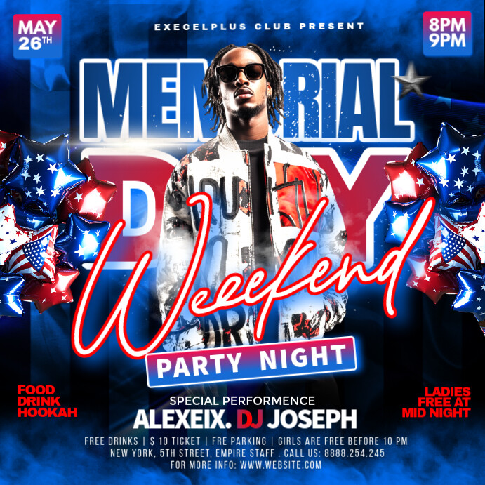 Blue Maximalist Memorial Day Weekend Party Editable  Instagram Post template