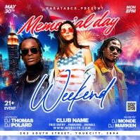 Blue Maximalist Memorial Day Weekend Party Premium Flyer Square (1:1) template