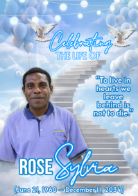 Blue Maximalist Memorial Funeral Announcement Flyer, Funeral A1 template