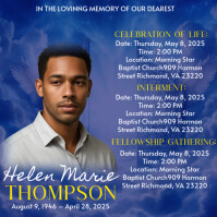 Blue Maximalist Memorial Funeral Announcement Flyer, Funeral  Instagram Post template