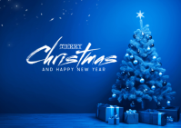 Blue Maximalist Merry Christmas Wish Card Postcard Postal template