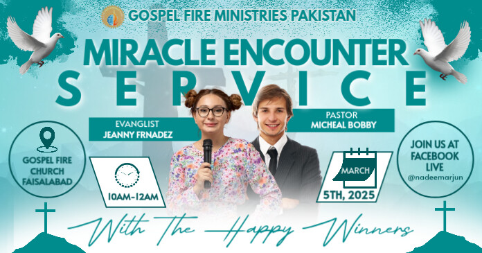 Blue Maximalist Miracle Encounter Service  Facebook Shared Image Isithombe Esabiwe ku-Facebook template