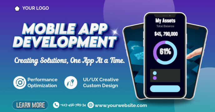 Blue Maximalist Mobile App Development Facebook Group Cover Photo template