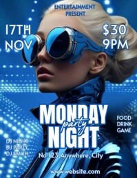 Blue Maximalist Monday Night Party Flyer (us Letter) template