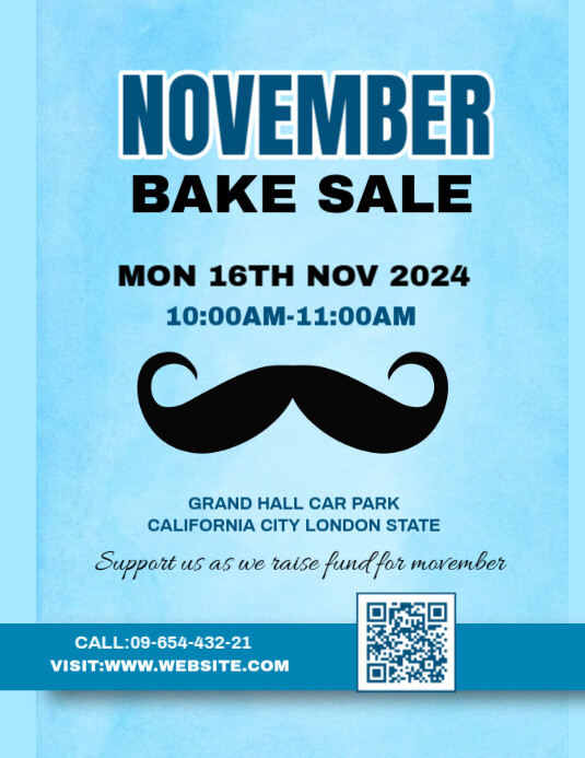 Blue Maximalist Movember Bake Sale Template Flyer (us Letter)