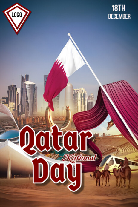 Blue Maximalist National Qatar Day  Poster Cartaz template