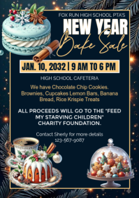 blue Maximalist New Year Bake Sale Charity Event A4 template