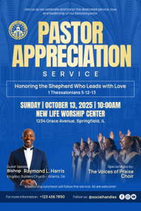 Blue Pastor Appreciation Service Poster Template