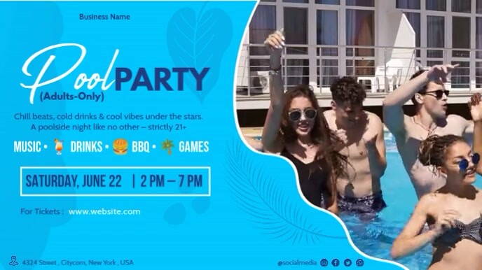 Blue Maximalist Pool Party Digital Display (16:9) template