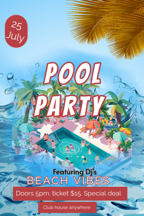 Blue Maximalist Pool Party Event Poster Template | PosterMyWall