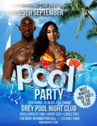 Blue Maximalist Pool Party  Flyer (us Letter) template