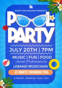 Blue Maximalist Pool Party Flyer  A3 template