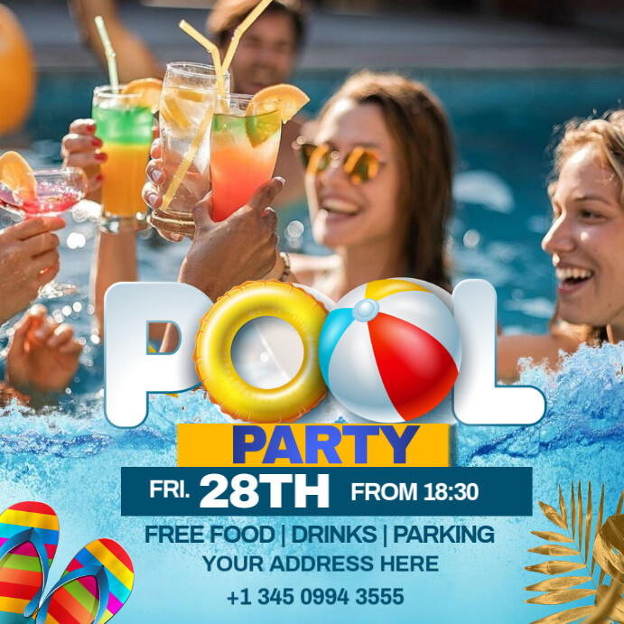 Blue Maximalist Pool Party Instagram Post Template | PosterMyWall