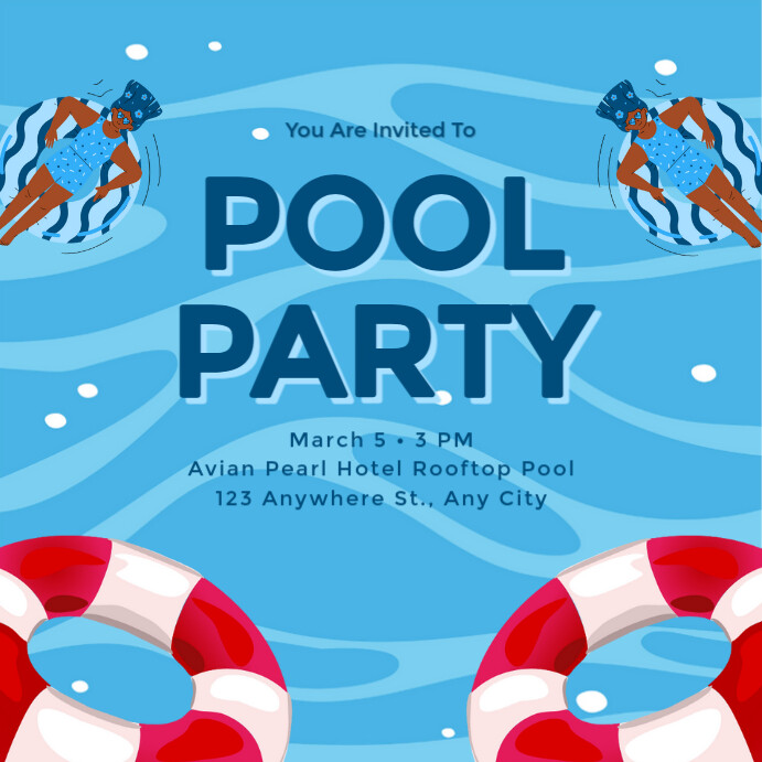 Blue Maximalist Pool Party Instagram Post Templat | PosterMyWall