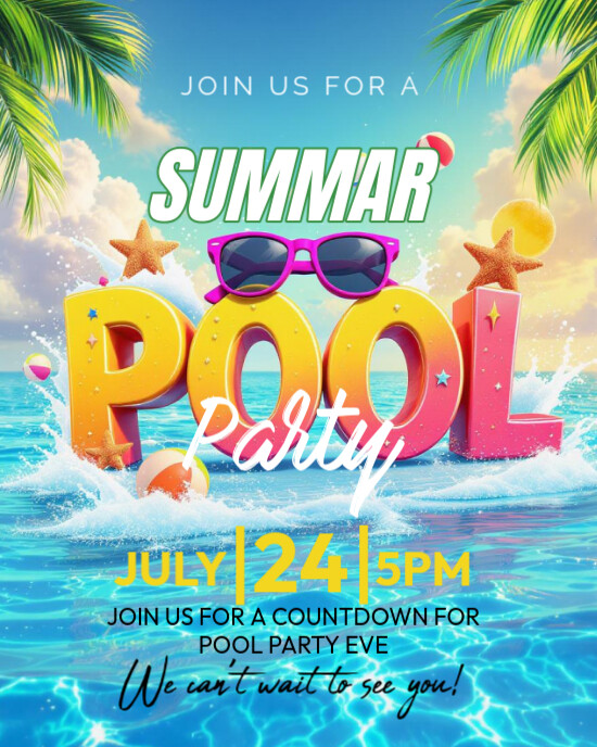 Blue Maximalist Pool Party Invitation Instagram Portrait template