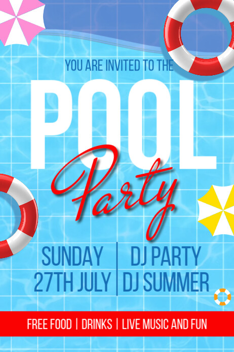 Blue Maximalist Pool Party Vector Template  Poster