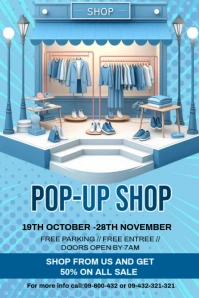 Blue Maximalist Pop Up Shop Design Template Poster