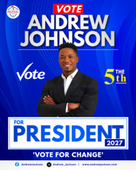 Blue Maximalist President Campaign Political Poster Vote Candidate Elections Politics Banner Printab Instagram Portrait template