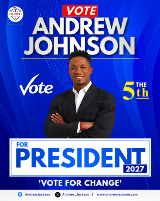 Blue Maximalist President Campaign Political Poster Vote Candidate Elections Politics Banner Printab Instagram Portrait template